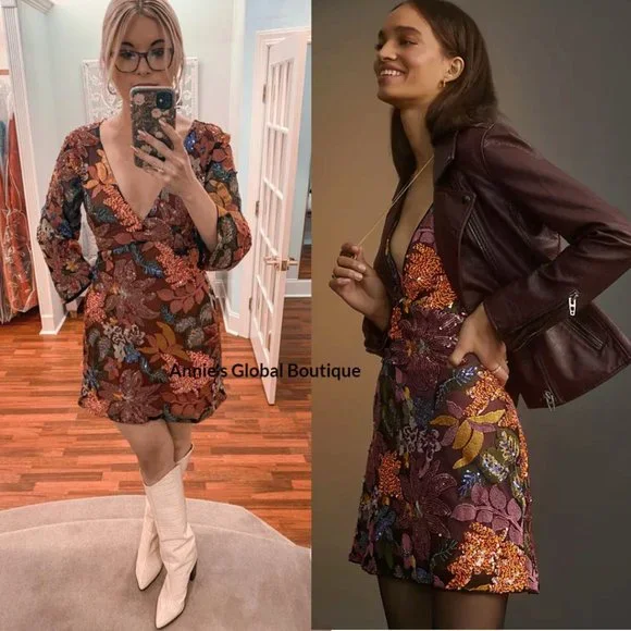 RARE NWT ANTHROPOLOGIE Sequined Embroidered Cut-Out Mini Dress. Size 20W - Picture 13 of 16